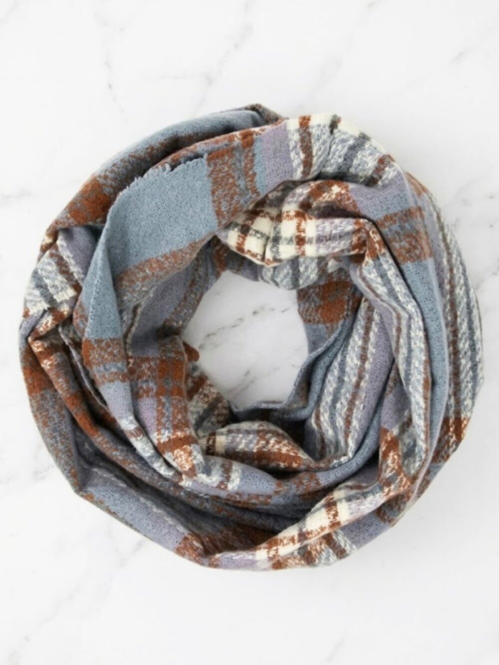 Ladies Blue Plaid Infinity Winter Scarf